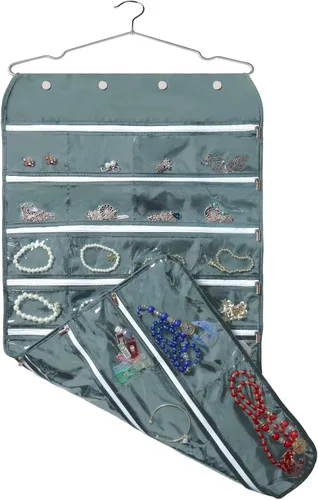 Miniatura 14 de BB Brotrade Organizador colgante de joyas, organizador de accesorios, organizador de 80 bolsillos para guardar joyas (beige)