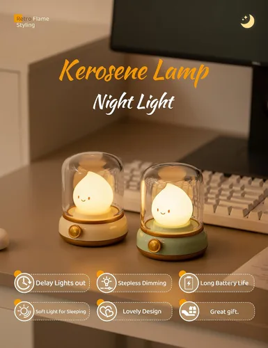 Miniatura 2 de WANIDEA Chibi Flame - Juego de 2 lámparas de noche, estilo anime, adorables y acogedoras, retro, recargable, para decoración, accesorios de Amarillo