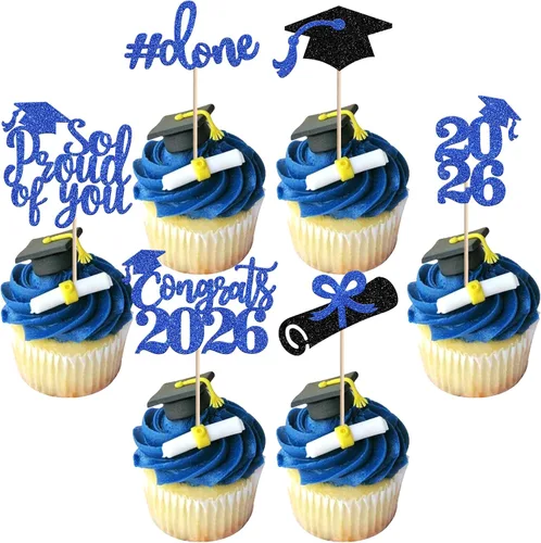 Miniatura 32 de 24 piezas de decoración de cupcakes de graduación para fiesta 2026, selecciones de cupcakes de noche de graduación 2026, decoraciones para pasteles