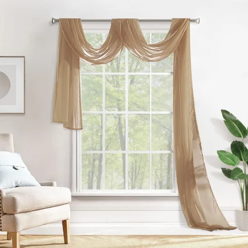 Miniatura 17 de MIULEE Cenefa Beige para Ventana para Fiesta - Cortina Transparente Cenefa Superior Tratamiento de Ventana Cortinas Decorativas para Arco de Boda