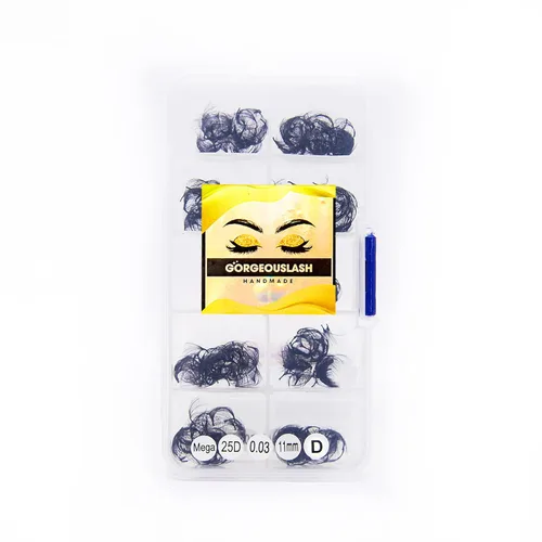 Miniatura 21 de Extensiones de pestañas 20D, 25D. 500 abanicos de pestañas prefabricados. Extensiones de pestañas. Hechas a mano (20D - rizo D - 0.03, 0.55 pulgadas)