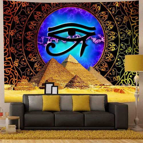Miniatura 4 de Aidatain Tapiz de pirámide egipcio ojo de Horus para colgar en la pared, mandala dorado bohemio, franela de mitología antigua, tamaño grande, 80