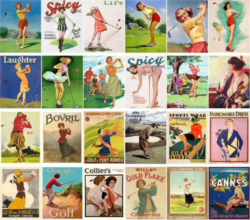Miniatura 2 de PIXILUV Postal Pack 24pcs Golf Niñas Vintage Viaje Carteles Pinup Sport Azul