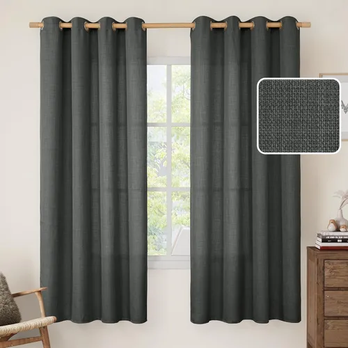 Miniatura 12 de LAMIT Cortinas de Lino Blancas Semitransparentes para Dormitorio, Paneles Filtrantes de Luz, Cortinas de Lino con Ojales de Protección de Privacidad