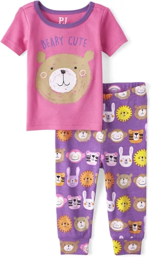 The Children's Place Conjunto de pijama de 2 piezas para bebés niñas y niños pequeños de ajuste ceñido, camiseta de manga corta y pantalones de 100%