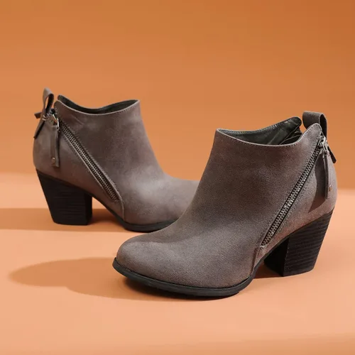 Miniatura 5 de Luoika Botines anchos para mujer, tacón medio extra ancho con cremallera lateral.