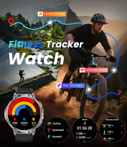 Miniatura 4 de LIGE Relojes inteligentes para hombres con batería de 730 mAh, reloj inteligente HD de 1.85 pulgadas con linterna/marca/respuesta de llamada/120 +
