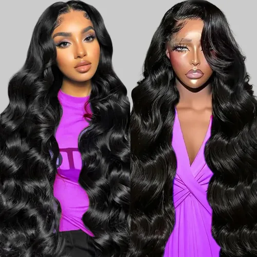 Miniatura 15 de QZOQZO Pelucas de encaje frontal 13x6 de cabello humano, prearrancadas, densidad del 180%, onda corporal, HD, frontal de encaje, sin pegamento