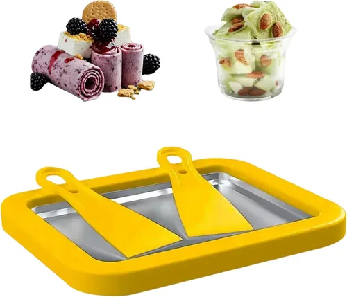 Miniatura 11 de Máquina para hacer helados enrollados, sartén para puntos dulces, plato frío instantáneo, ideal para hacer helado enrollado, suave para servir