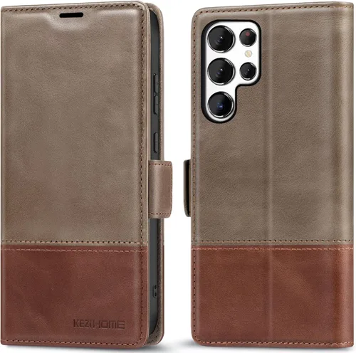 Miniatura 23 de KEZiHOME Funda para Galaxy S23 Ultra, de cuero genuino [bloqueo RFID], funda tipo cartera, ranura para tarjetas con tapa magnética y soporte
