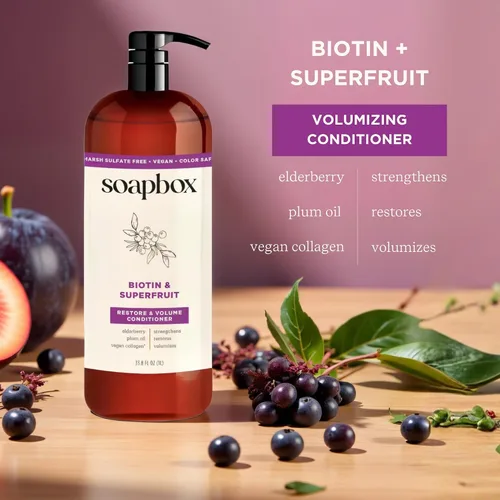 Miniatura 6 de Soapbox Acondicionador de biotina y súper fruta, deja el cabello voluminizado y fuerte – Ingredientes limpios libres de productos químicos