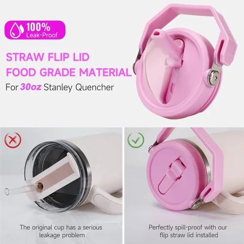 Miniatura 6 de Paquete de 2 Tapas con Popote Abatible a Prueba de Fugas para Reemplazo de Tapa Stanley 30 oz, para Accesorios de Vaso Tumbler Stanley Quencher