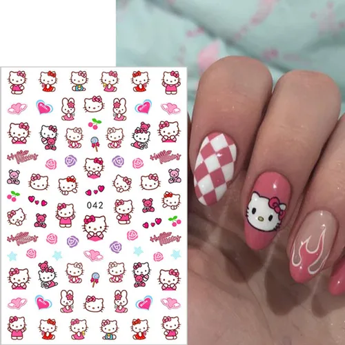 Miniatura 3 de 8 hojas de calcomanías de uñas de gato para arte de uñas, lindas calcomanías de uñas para uñas acrílicas, autoadhesivas 3D, diseño de uñas kawaii