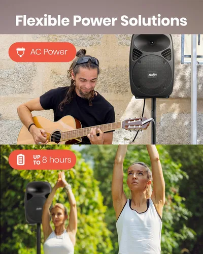 Miniatura 4 de Moukey Sistema de PA, altavoces DJ de 8 pulgadas de 800 W de pico con batería recargable, Bluetooth 5.0, altavoces PA activos y pasivos con entradas