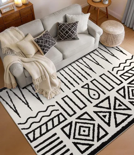 Miniatura 28 de YIHOUSE Alfombra lavable de 5 x 7 pies, moderna abstracta en blanco y negro, antideslizante, para dormitorio, oficina en casa (abstracto, 5 x 7 pies)