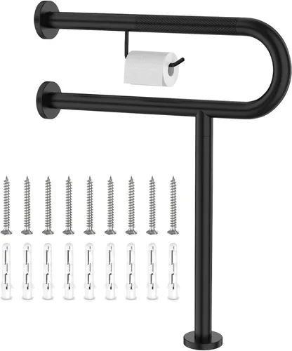 ZUEXT - Riel de soporte para inodoro con soporte para papel higiénico de 24 x 28 pulgadas, barra de agarre antideslizante de pared a piso, color