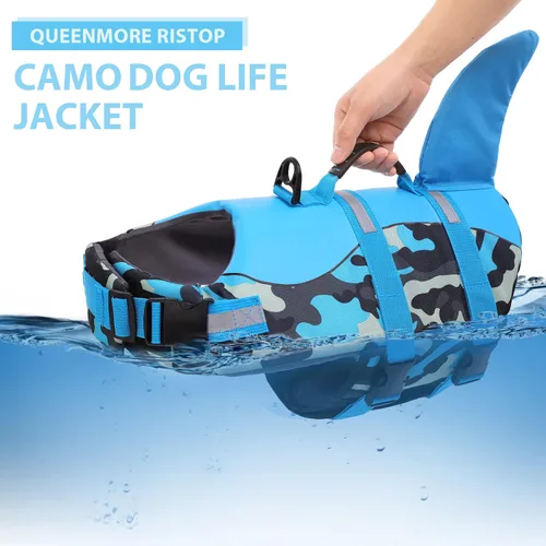 Miniatura 8 de Queenmore - Chaleco salvavidas Ripstop de tiburón para perro, ajustable, con alta flotabilidad y asa de rescate duradera, para perros pequeños
