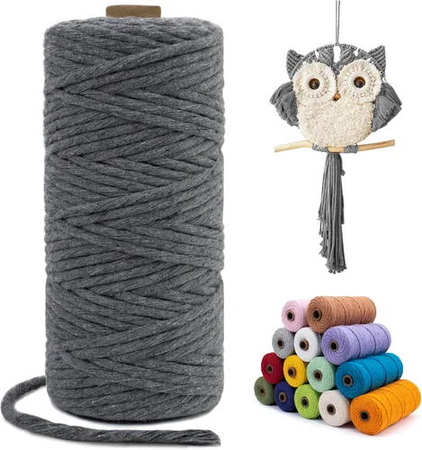 Miniatura 10 de Cuerda de macramé de una sola hebra de 0.197 in x 110 yardas, cuerda de macramé de algodón natural de 0.197 in, cuerda de algodón grueso para colgar