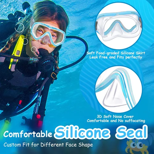 Miniatura 8 de Vvinca Kids-Goggles with Nose Cover, Diving Mask Elastic Fabric Strap Anti Fog Anti Shattered Lens for Kids Swim Goggles 3-14 01-azul y rosa
