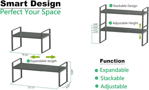 Miniatura 5 de Jojocross Estante organizador de especias apilable expandible en gabinetes, estantes de cocina, armarios de cocina, estantes apilables, despensa, 1