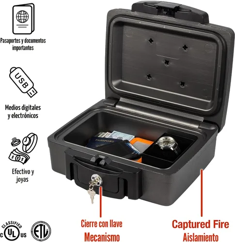 Miniatura 4 de Caja impermeable ignífuga SentrySafe H0100 con cerradura de llave, 0.17 pies cúbicos, negro