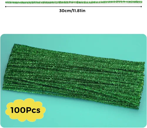 Miniatura 2 de 100 piezas de tallos de felpilla para limpiar tuberías color verde brillantina, para manualidades, manualidades, palitos peludos, a granel
