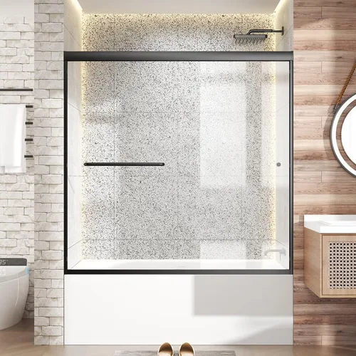 Miniatura 15 de Puerta de ducha corredera doble 44"-48" de ancho x 72" de alto, puerta de ducha de vidrio para baño de 1/4" (6mm) de vidrio templado transparente