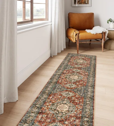 Miniatura 66 de Lahome Alfombra oriental lavable de área pequeña, 2 x 3 pies, para entrada, cocina, ultra fina, suave, tapete antideslizante para puerta de Azul