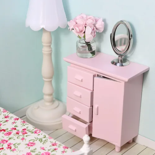 Miniatura 2 de Mesitas de noche de casa de muñecas, mesita de noche de madera en miniatura, mueble de mueble a escala 1:12, modelo de estante para mini aparador