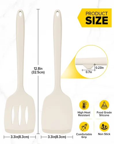 Miniatura 3 de Paquete de 2 volteadores de espátula de silicona, juego de espátulas de cocina ranuradas antiadherentes, utensilios de cocina resistentes al calor