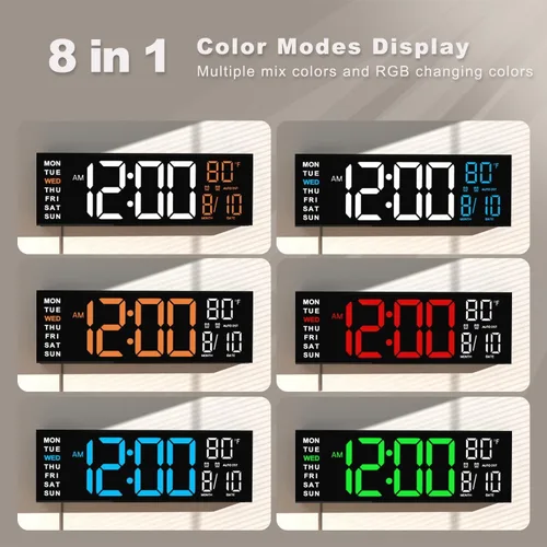 Miniatura 3 de JALL Reloj de pared grande de 16" digital con montaje en pared, temporizador de cuenta regresiva, alarma, LED grande, color RGB, horario de verano
