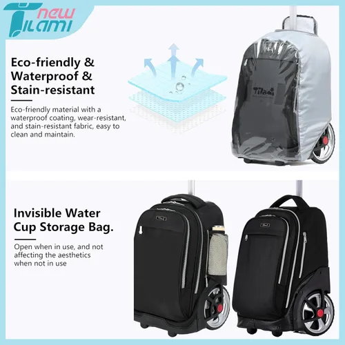 Miniatura 14 de NEW TILAMI Mochila con ruedas de 19 pulgadas con bolsa de almuerzo para niñas y niños, mochila para laptop con ruedas, bolsa de mano duradera