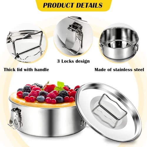 Miniatura 7 de Maxcheck Paquete de 3 moldes de flan con tapa, sartén de acero inoxidable de 1.5 cuartos de galón, compatible con olla de 6 cuartos de galón