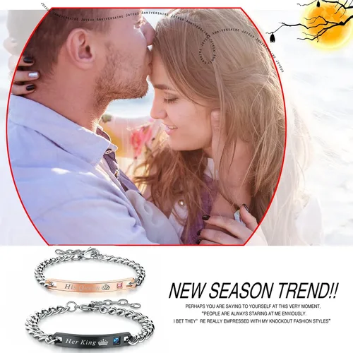Miniatura 4 de Karlota Juego de pulseras con dije de acero inoxidable para parejas, con texto en inglés "I Love You" a juego, para novios, novias, novias, regalos
