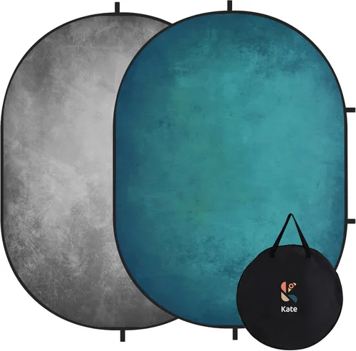 Miniatura 11 de Kate Backdorp plegable emergente de 5 x 6.5 pies, pantalla de doble cara azul y gris, fondo plegable y reversible 2 en 1 para fotografía, videos