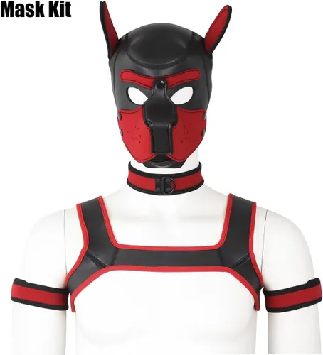 Miniatura 6 de Máscara de neopreno de cara completa para cachorro, capucha extraíble, máscara de Halloween (rojo, máscara)