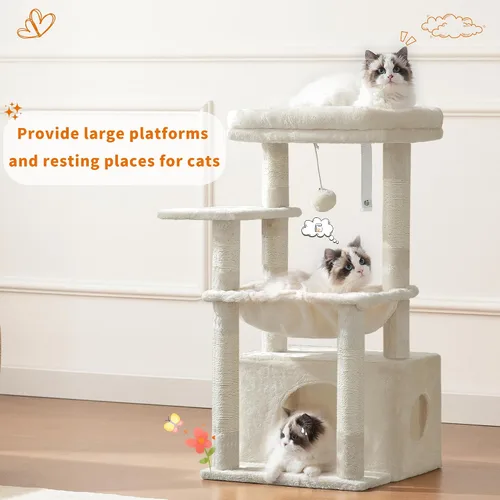 Miniatura 2 de Heybly Árbol para gatos, torre de gatito con cesta grande y suave para gatos, condominio para gatos con espaciosa cama para gatos con espacio