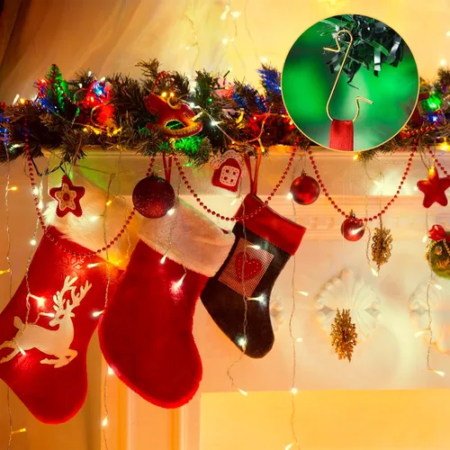 Miniatura 5 de Hotop 200 ganchos dorados para adornos de Navidad, 1.18 pulgadas, 1.57 pulgadas, ganchos de alambre de metal para árbol de Navidad con caja