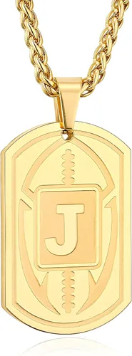 Miniatura 21 de Graduation Gifts - Football Initial Necklace for Men Boys Kids Teen Dog Tag Stainless Steel Black Letter Pendant Sport Football Athletes Jewelry