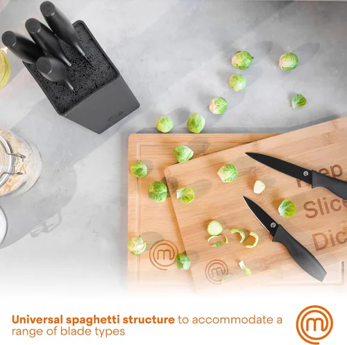 Miniatura 4 de MasterChef - Juego de cuchillos de cocina con bloque, 6 cuchillos de cocina y un soporte universal para cuchillos, hojas de acero inoxidable extra