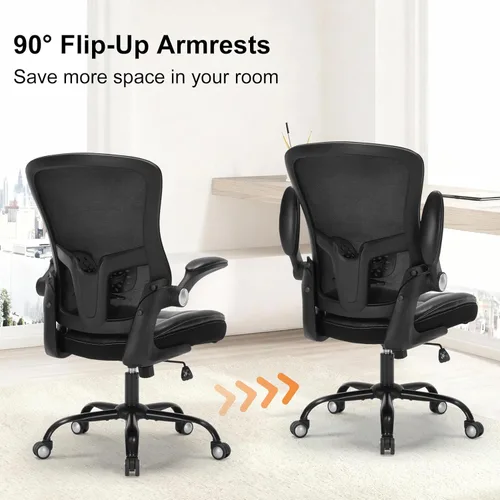 Miniatura 7 de Silla de oficina ergonómica, silla de escritorio con reposabrazos abatible ajustable con soporte lumbar, silla de computadora de malla transpirable