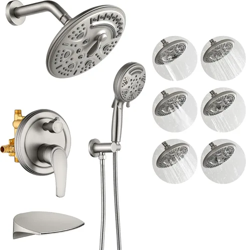 Miniatura 13 de SHAMANDA Sistema de ducha con boquilla de cascada y cabezal de ducha de mano, juego de llave de ducha de lluvia de 10" completo con válvula redonda