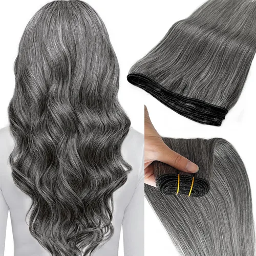 Miniatura 11 de Extensiones de trama de cabello humano real, para coser, con mechas rubias, cabello Remy marrón cenizo mezclado con rubio platino, atado a mano - 14