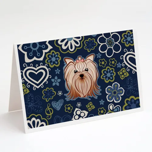 Miniatura 7 de Caroline's Treasures BB5095GCA7P - Tarjetas de felicitación y sobres con diseño de flores azules y sabuesos afganos, paquete de 8 tarjetas en blanco