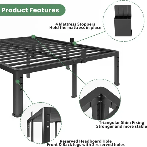Miniatura 4 de NKZ Base de cama individual de 12 pulgadas, plataforma de metal resistente con patas de esquina redondas, soporte de listones de acero resistente
