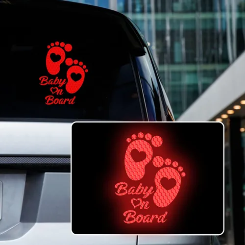 Miniatura 4 de Adhesivo reflectante de alta intensidad para automóvil de bebé a bordo, impermeable, linda huella de bebé en coche, letrero de advertencia de Verde
