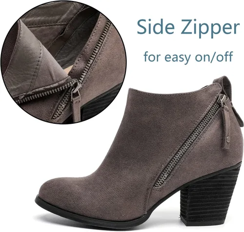 Miniatura 4 de Luoika Botines anchos para mujer, tacón medio extra ancho con cremallera lateral.