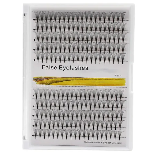 -10Rows Pro Injerto de tallo largo 14D natural largo negro suave y ligero, pestañas postizas individuales en racimo de abanicos anchos prefabricadas