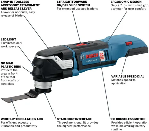 Miniatura 2 de Bosch GOP18V-28N 18 V EC Herramienta multiuso oscilante sin cepillo - Diseño versátil y compacto con potencia mejorada con StarlockPlus