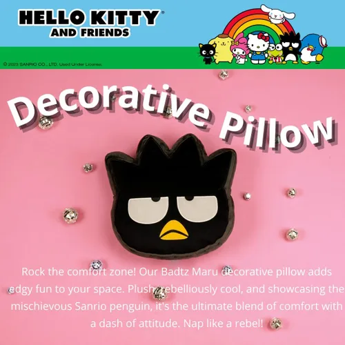 Miniatura 2 de Hello Kitty & Friends Badtz Maru Ropa de Cama Almohada Decorativa de Felpa Súper Suave, Talla Única, (Producto 100% Oficialmente Licenciado) por